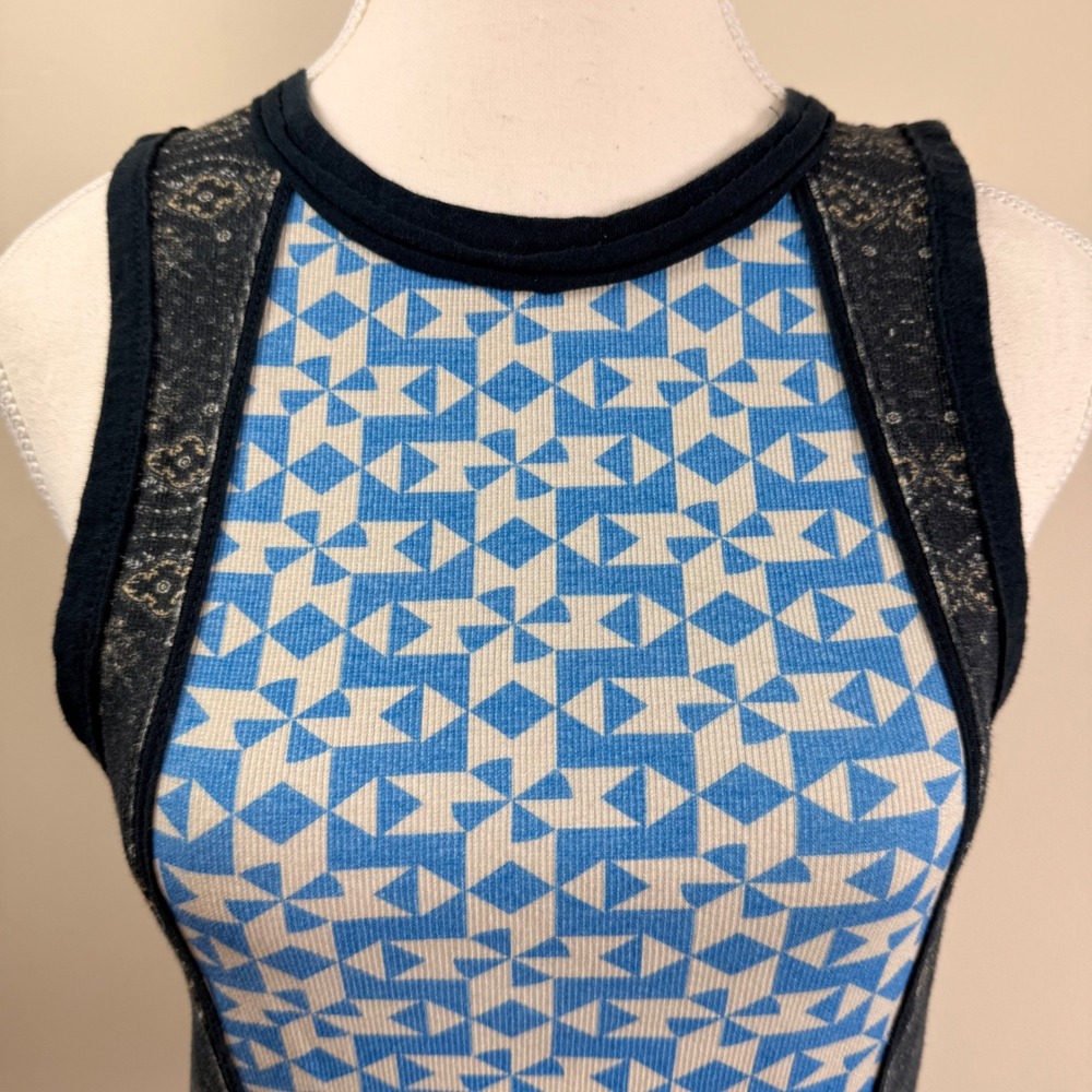 Free People We The Free Too Hot To Handle Tank Top Blue Geometric Paisley Medium - Picture 5 of 7